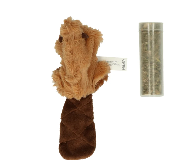 Un petit castor avec un compartiment  l'herbe à chat rechargeable